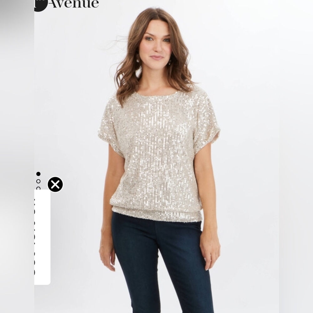 Frank Lyman Design Shimmering Beige Sequin Top Size 14